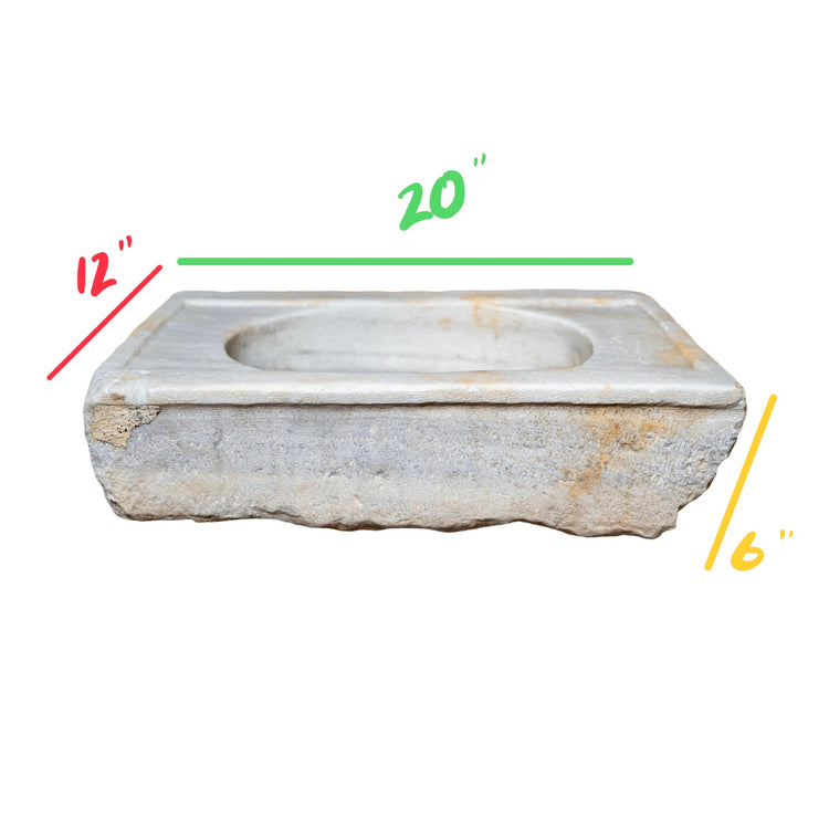 Antique French White Carrara Marble Rectangular Sink