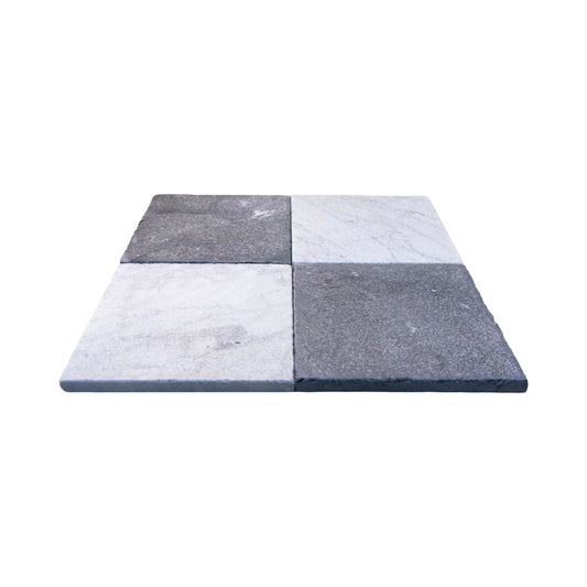 Reclaimed Italian Carrara Marble and Belgian Bluestone Checkered Tile Flooring (FL893)