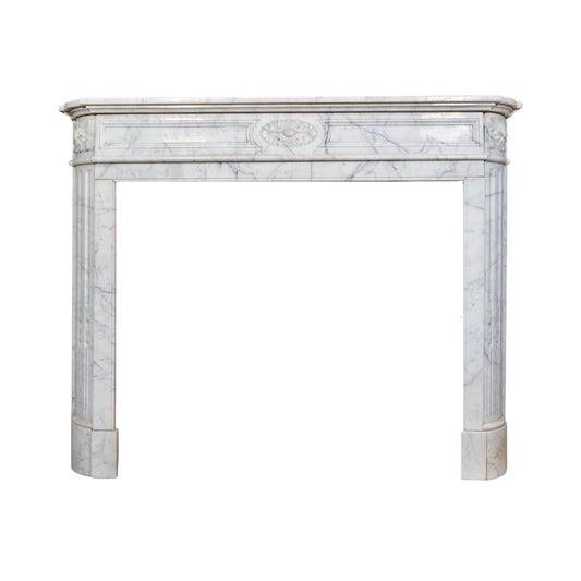 Antique French White Veined Carrara Marble Mantel (M-CHNY)