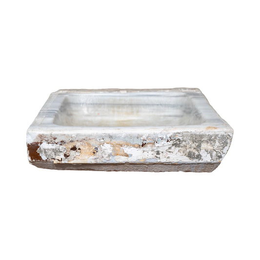 Antique French White Carrara Marble Square Sink (S-MDHU)