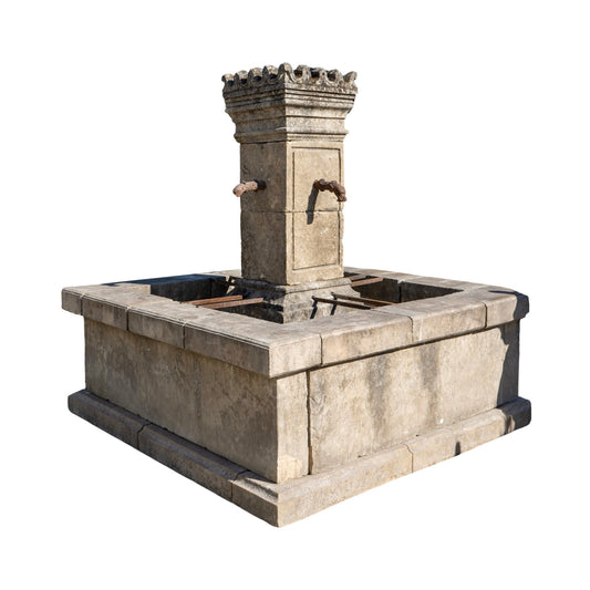 Antique French Limestone Square Central Fountain