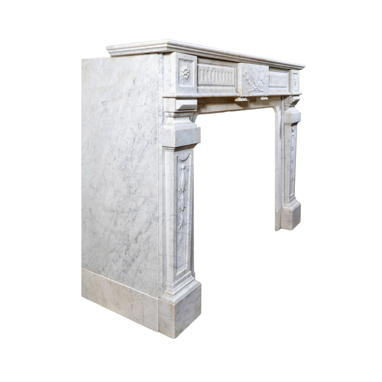 Antique French White Carrara Marble Mantel (M-EVLC)