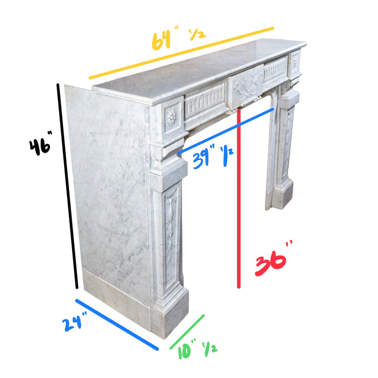 Antique French White Carrara Marble Mantel (M-EVLC)