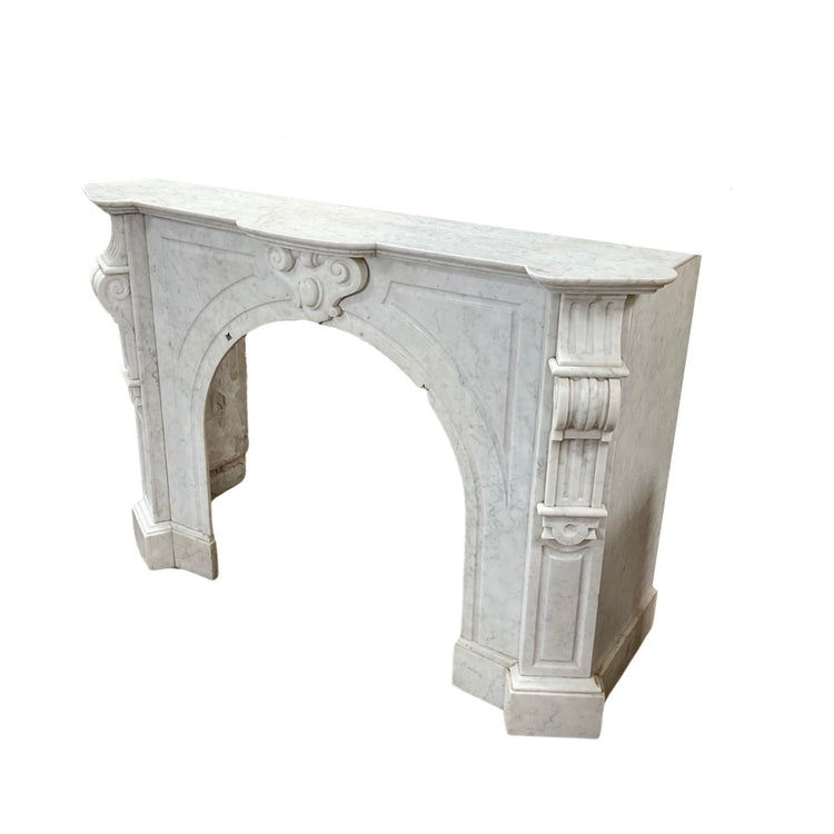 Antique French White Carrara Marble Mantel