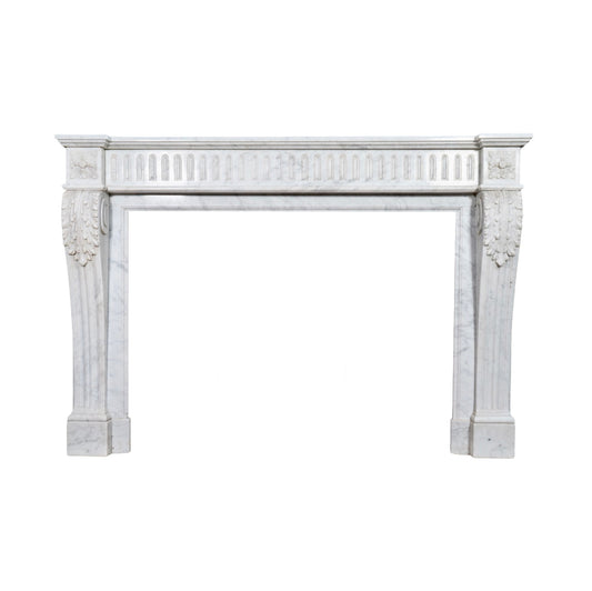Antique French White Carrara Marble Mantel (M-LQEY)