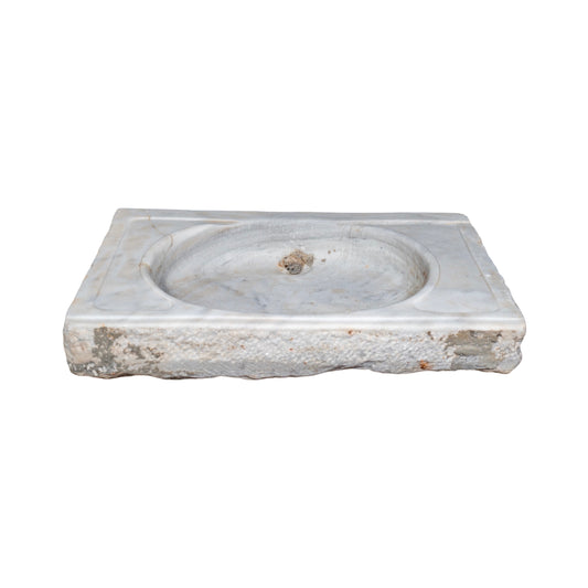 Antique French White Carrara Marble Rectangular Sink