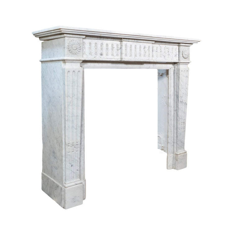 Antique French White Carrara Marble Mantel