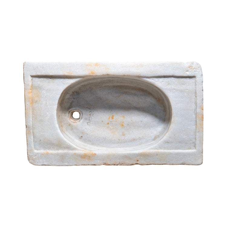 Antique French White Carrara Marble Rectangular Sink