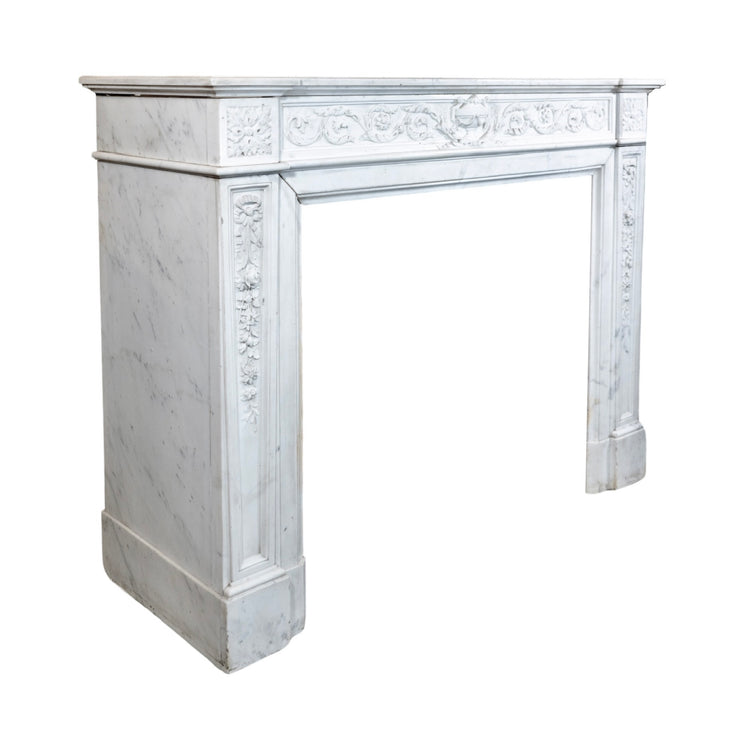 Antique French White Carrara Marble Mantel