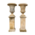 Pair of Italian Limestone Planters with Base