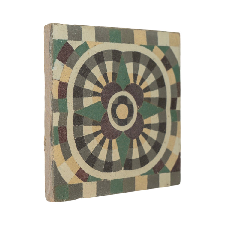 Reclaimed French Encaustic Geometric Concrete Tile