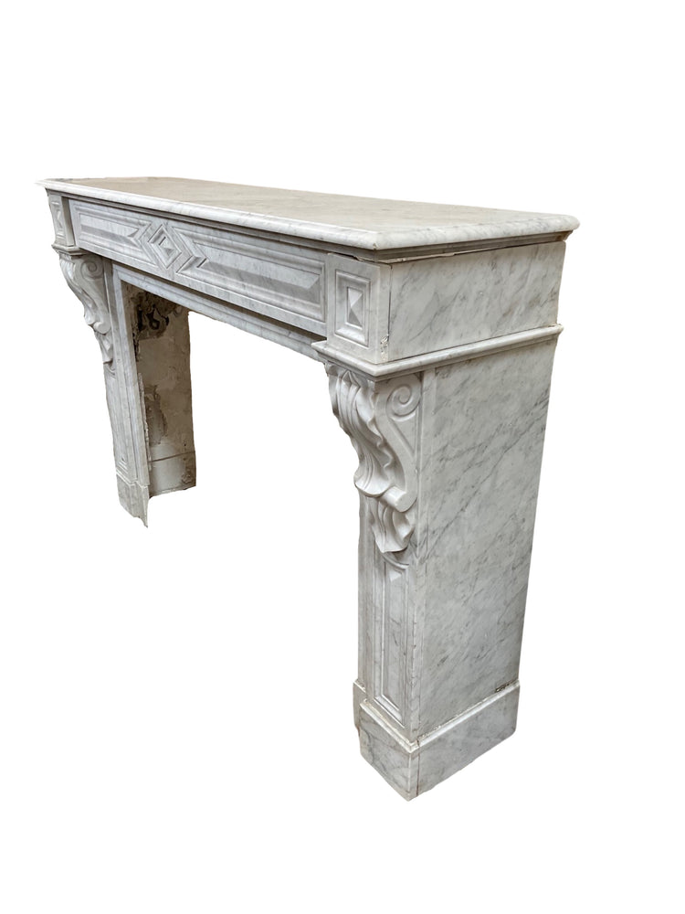 Antique French White Carrara Marble Mantel