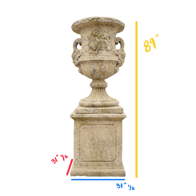 Contemporary French Reconstituted Stone Urn with Base (V-TFGD)