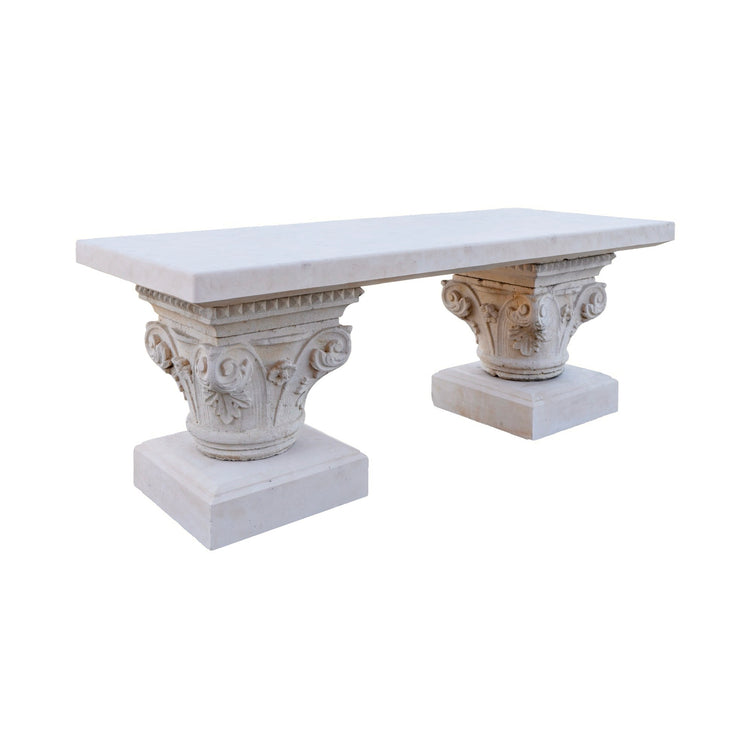 Bespoke Contemporary French Limestone Table with Antique Pillars