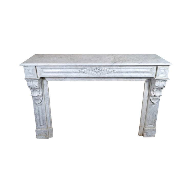 Antique French White Veined Carrara Marble Mantel (M-METQ)