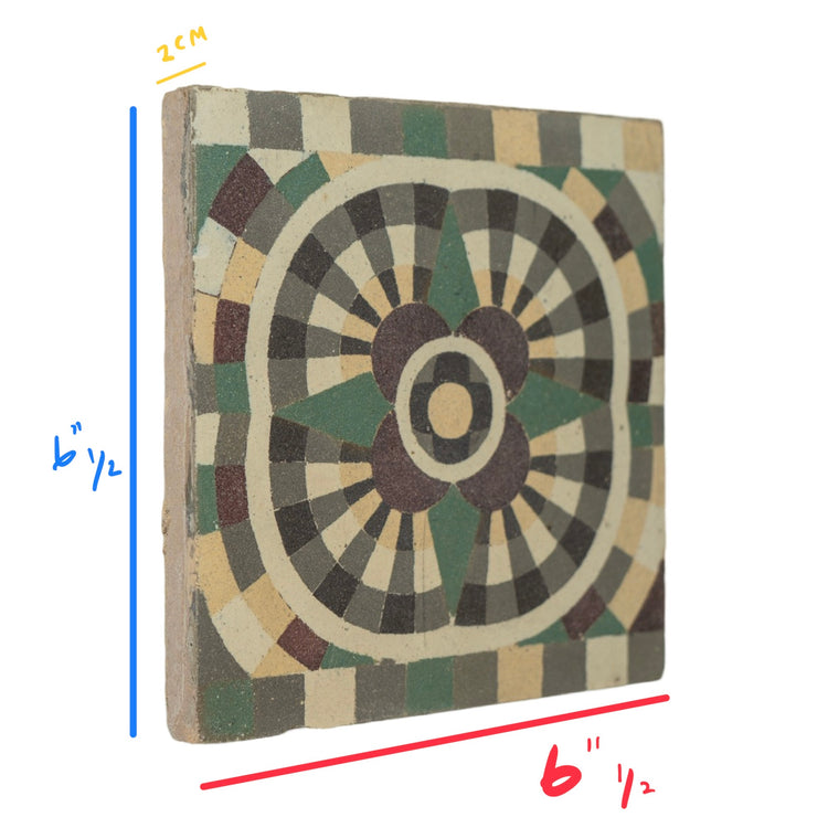 Reclaimed French Encaustic Geometric Concrete Tile