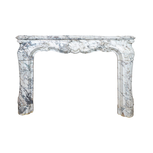 Antique Italian Roman Baixas White Breccia Marble Mantel