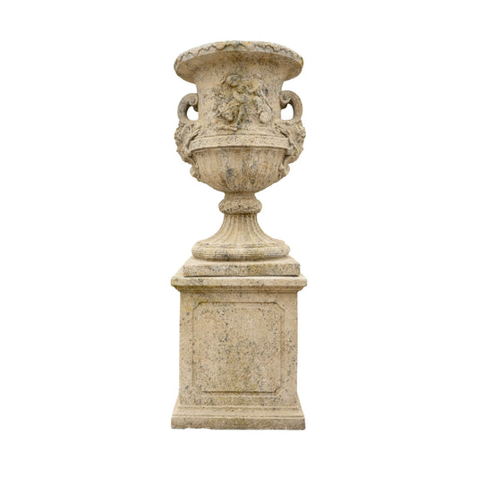 Contemporary French Reconstituted Stone Urn with Base (V-TFGD)