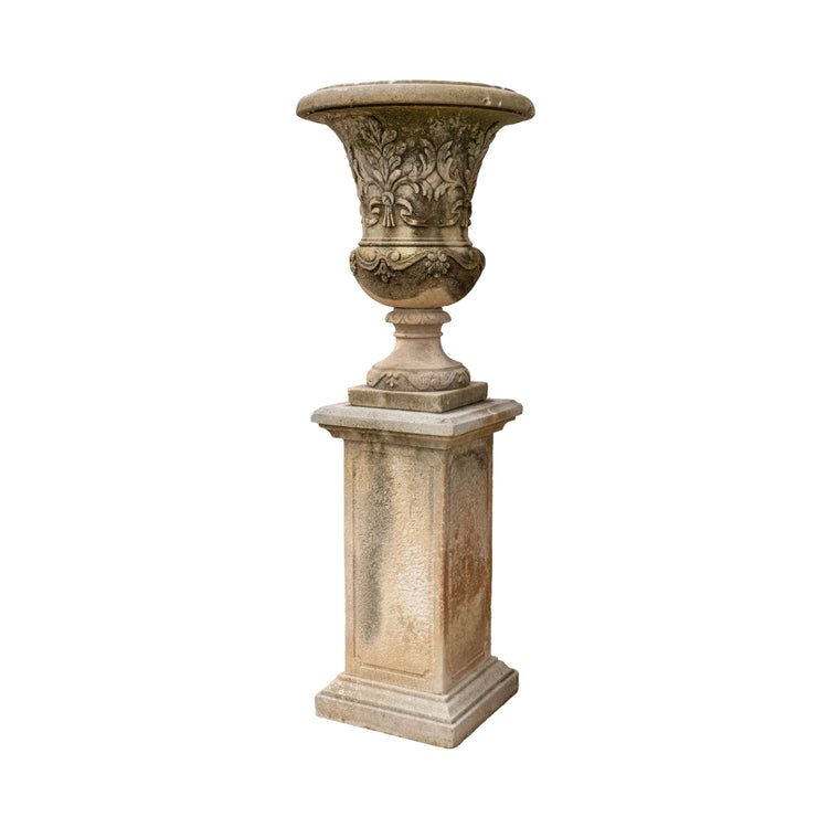 Italian Limestone Planter with Base