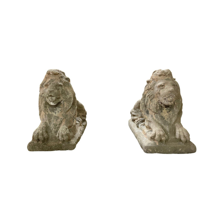 Pair of French Limestone Composite Lion Sculptures