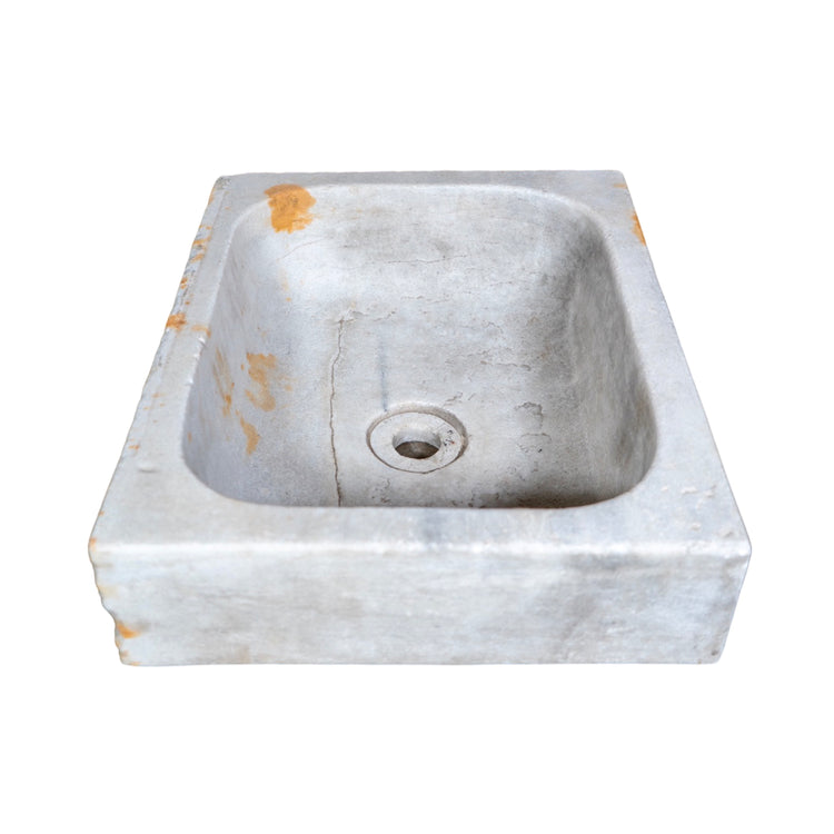 Antique French White Carrara Marble Rectangular Sink