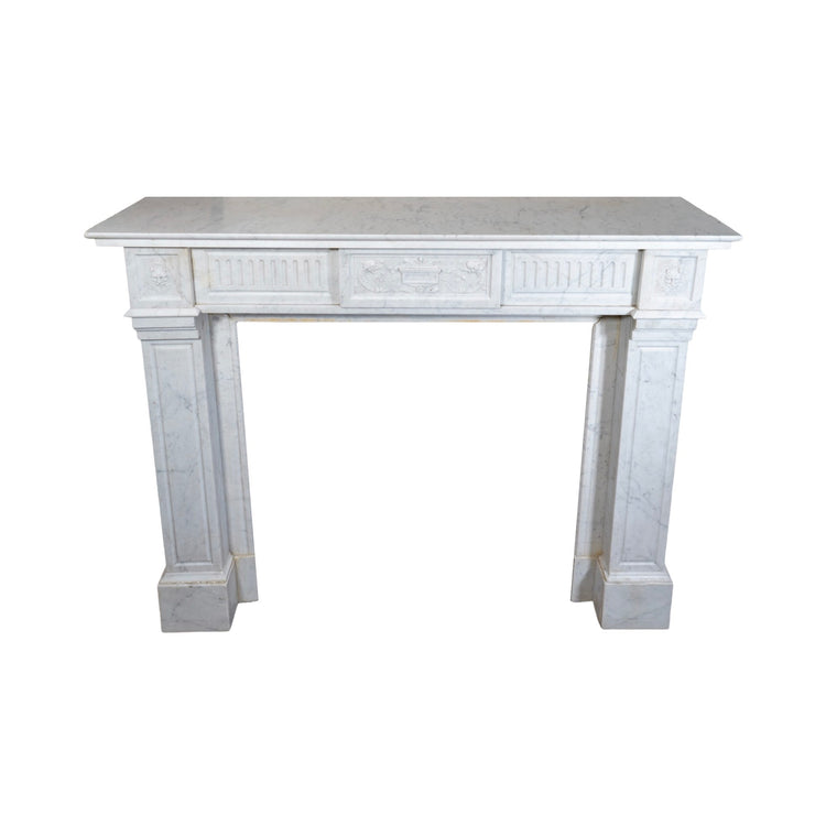 Antique French White Carrara Marble Mantel (M-LUTC)