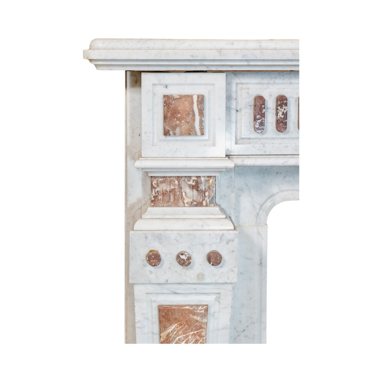 French White Veined Carrara and Royal Red Marble Mantel