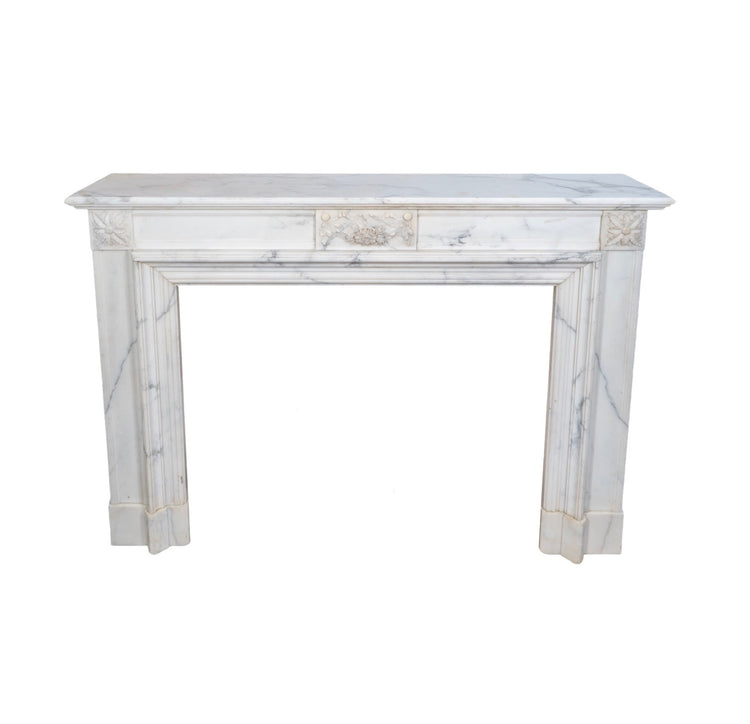 Antique French White Veined Carrara Marble Mantel