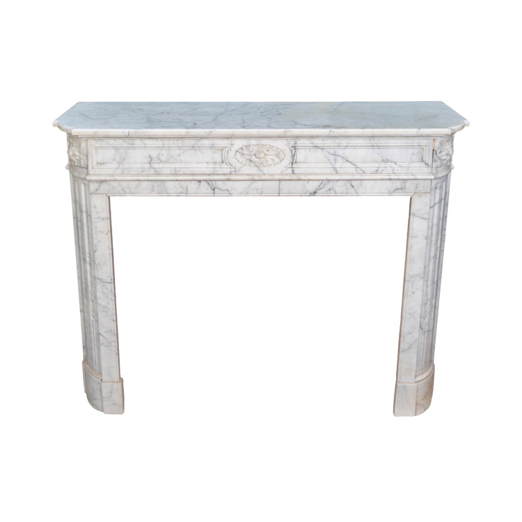 Antique French White Carrara Marble Mantel