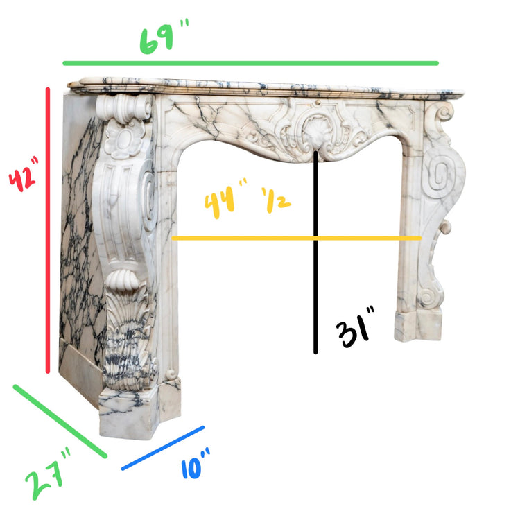 Antique French Statuario Marble Mantel