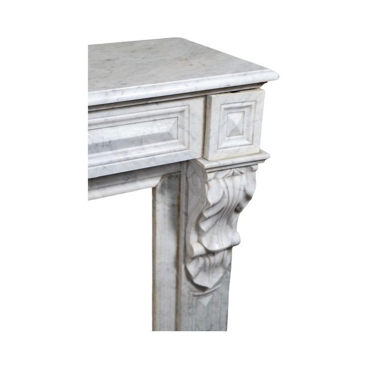 Antique French White Veined Carrara Marble Mantel (M-METQ)