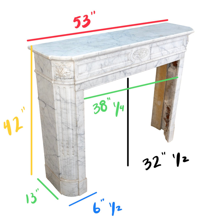 Antique French White Carrara Marble Mantel