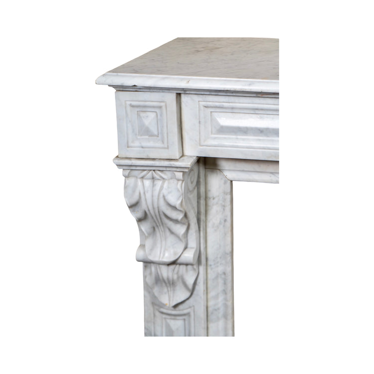 Antique French White Veined Carrara Marble Mantel (M-METQ)