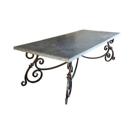 Antique Belgian Bluestone and Wrought Iron Table (TA-WGMN)