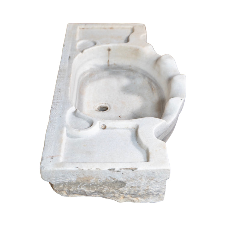 Antique French White Carrara Marble Rectangular Petite Sink