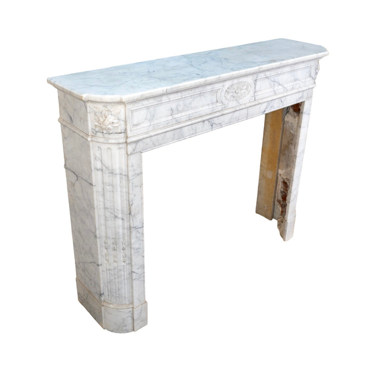 Antique French White Carrara Marble Mantel