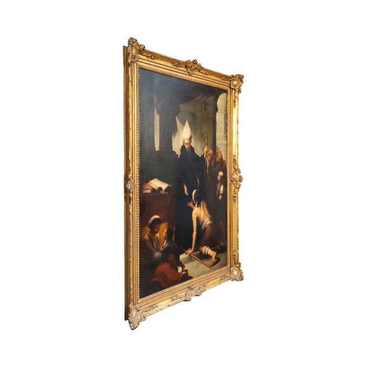 Antique French Wooden-Framed Religious Oil Painting (HD-LPWR)