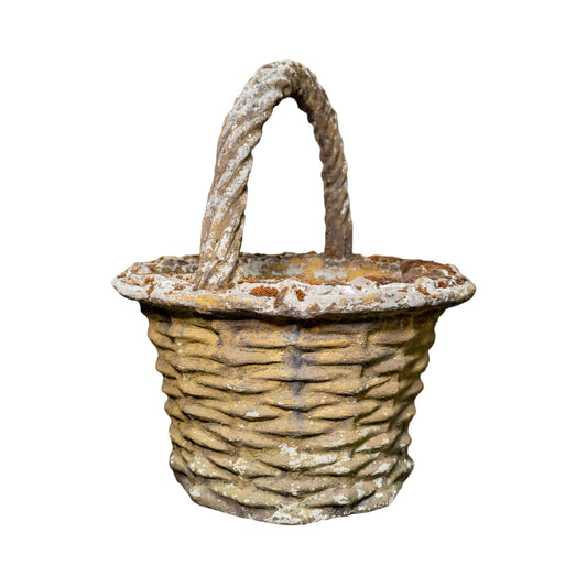 Antique French Limestone Basket Planter (V-DYZL)