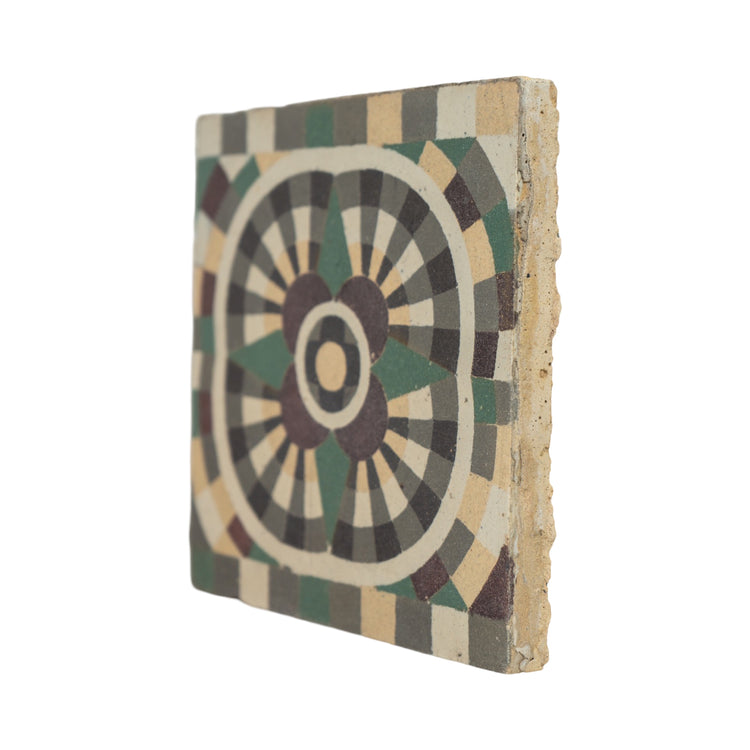 Reclaimed French Encaustic Geometric Concrete Tile