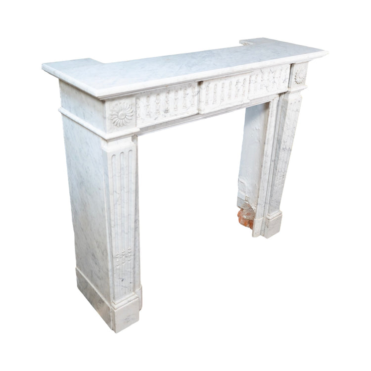 Antique French White Carrara Marble Mantel