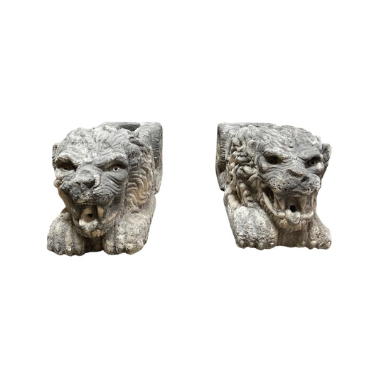 Pair of French Limestone Lion Downspouts