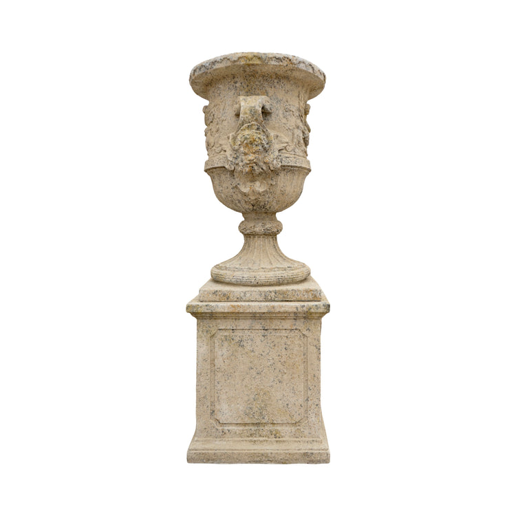 Contemporary French Reconstituted Stone Urn with Base (V-TFGD)