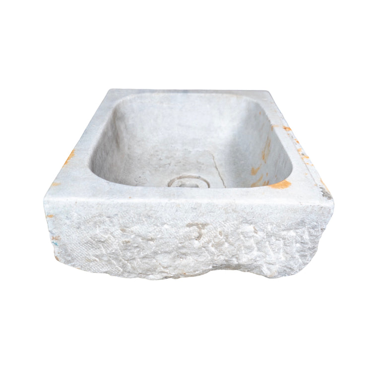 Antique French White Carrara Marble Rectangular Sink