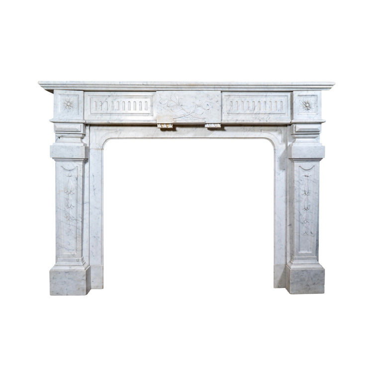 Antique French White Carrara Marble Mantel (M-EVLC)