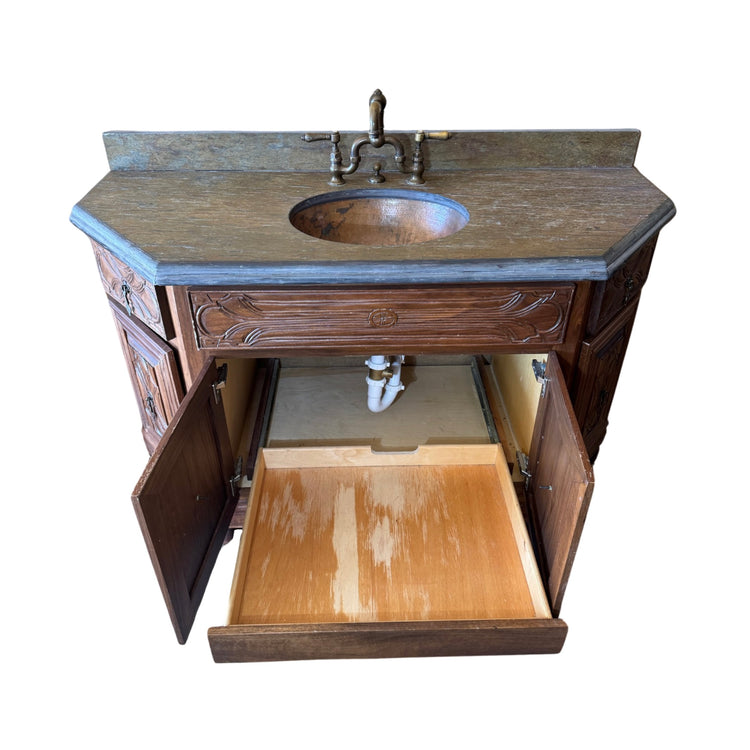 French Walnut Wood and Slate Sink