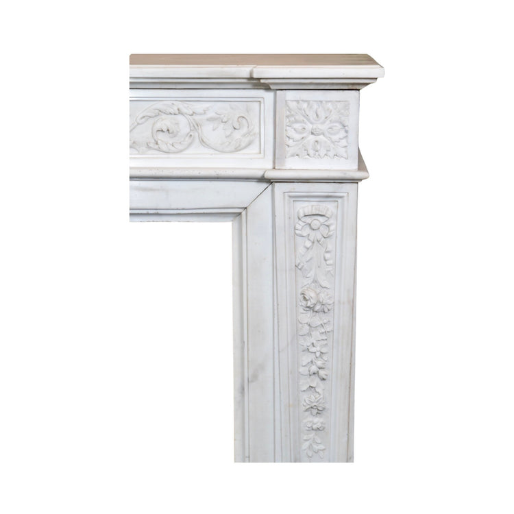 Antique French White Carrara Marble Mantel