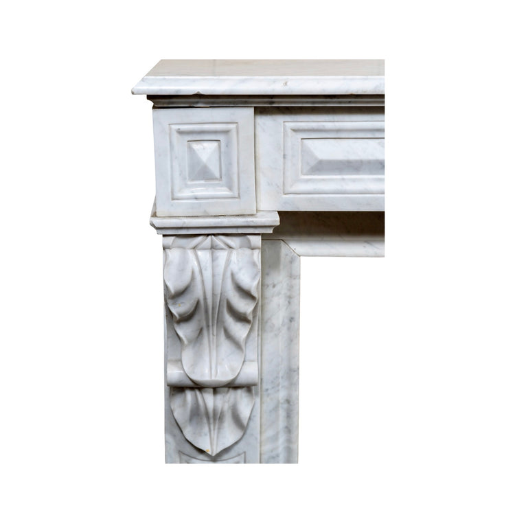 Antique French White Veined Carrara Marble Mantel (M-METQ)