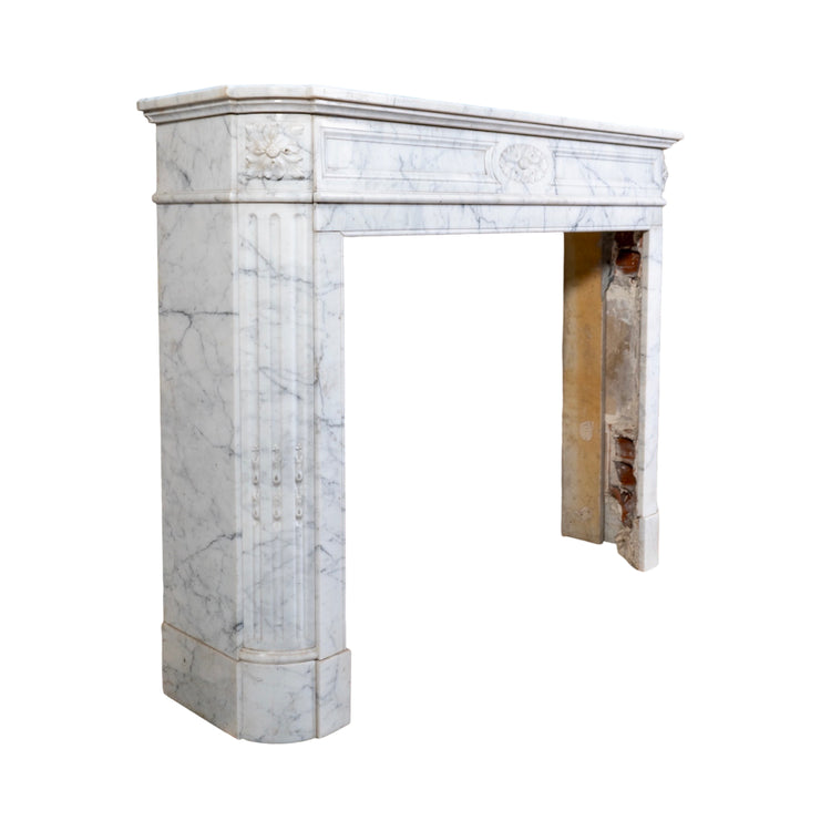 Antique French White Carrara Marble Mantel