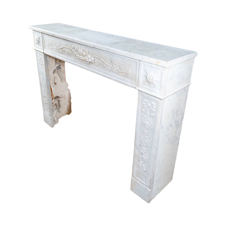 Antique French White Carrara Marble Mantel