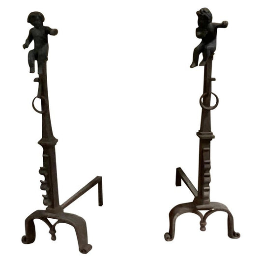 Pair of Antique French Andirons (FB048)